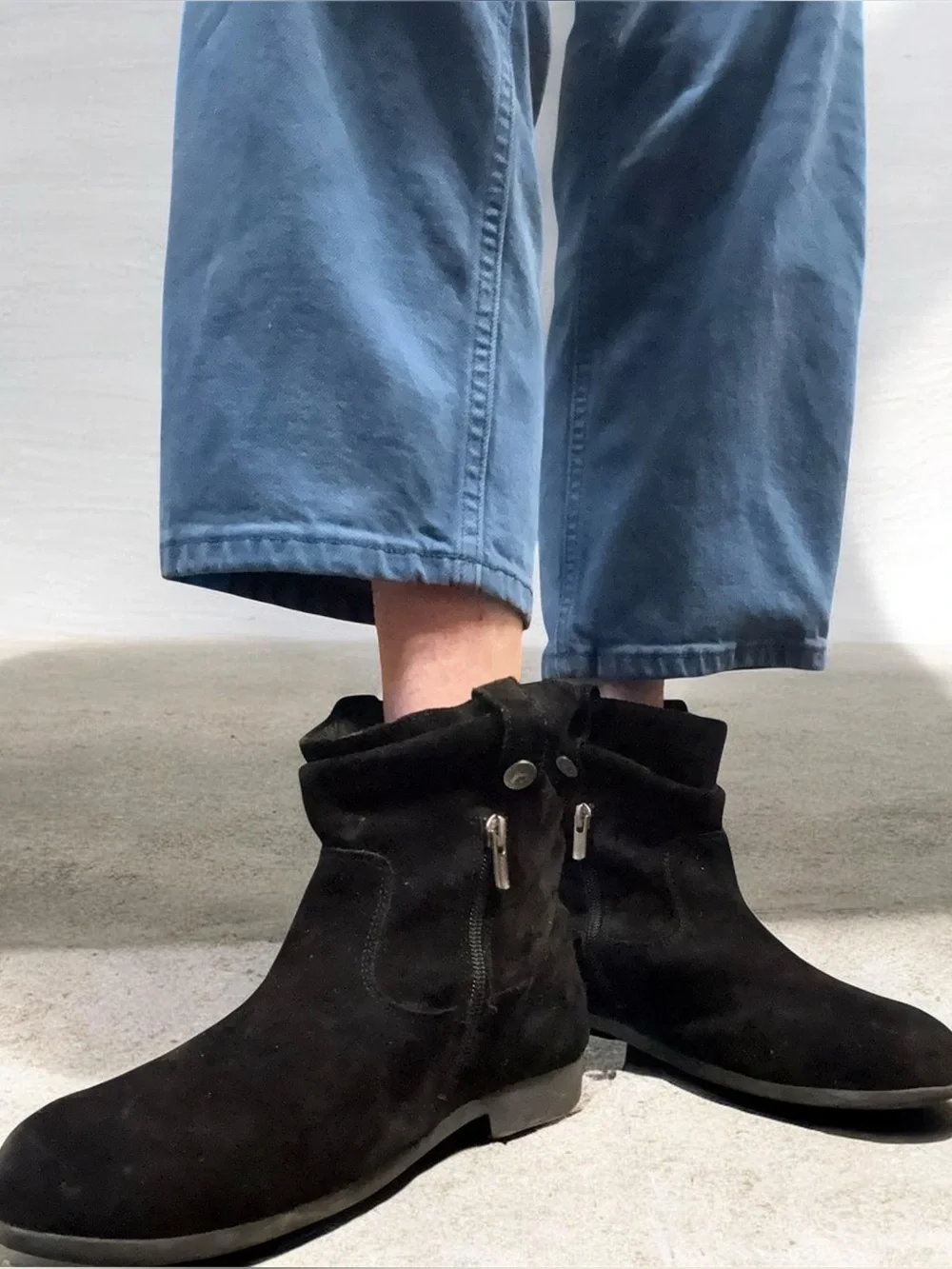Birkenstock Sarnia Black Waxed Suede Slouchy Ankle Boots Side Zip 10